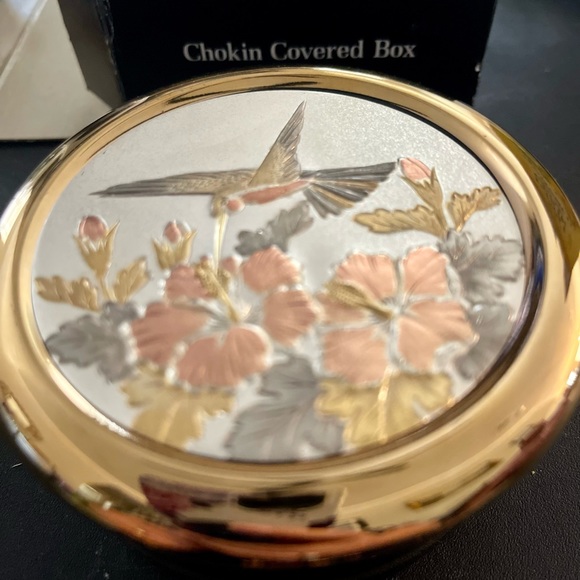 24kt Gold trim jewelry box. Japanese Chokin, Humming bird pattern. - Picture 4 of 5